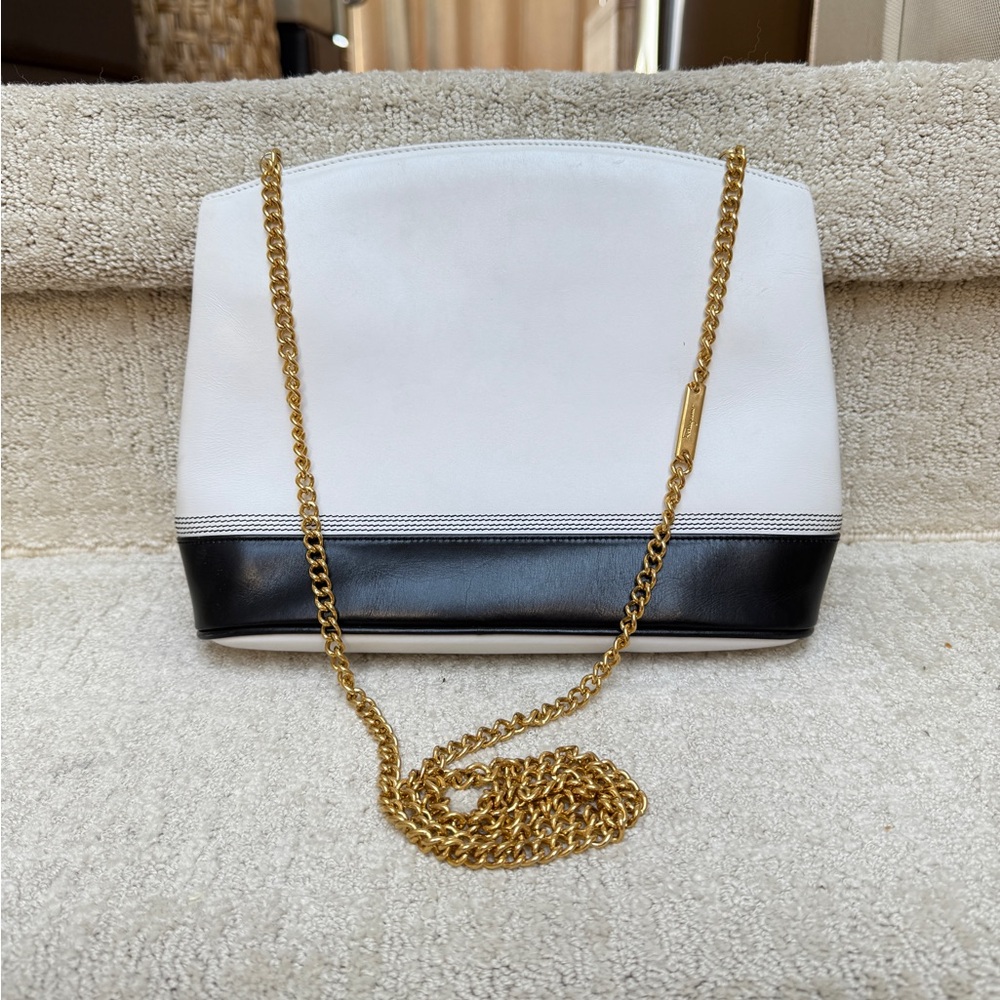 Salvatore Ferragamo vintage White and Black Shoulder Bag with Gold Chain